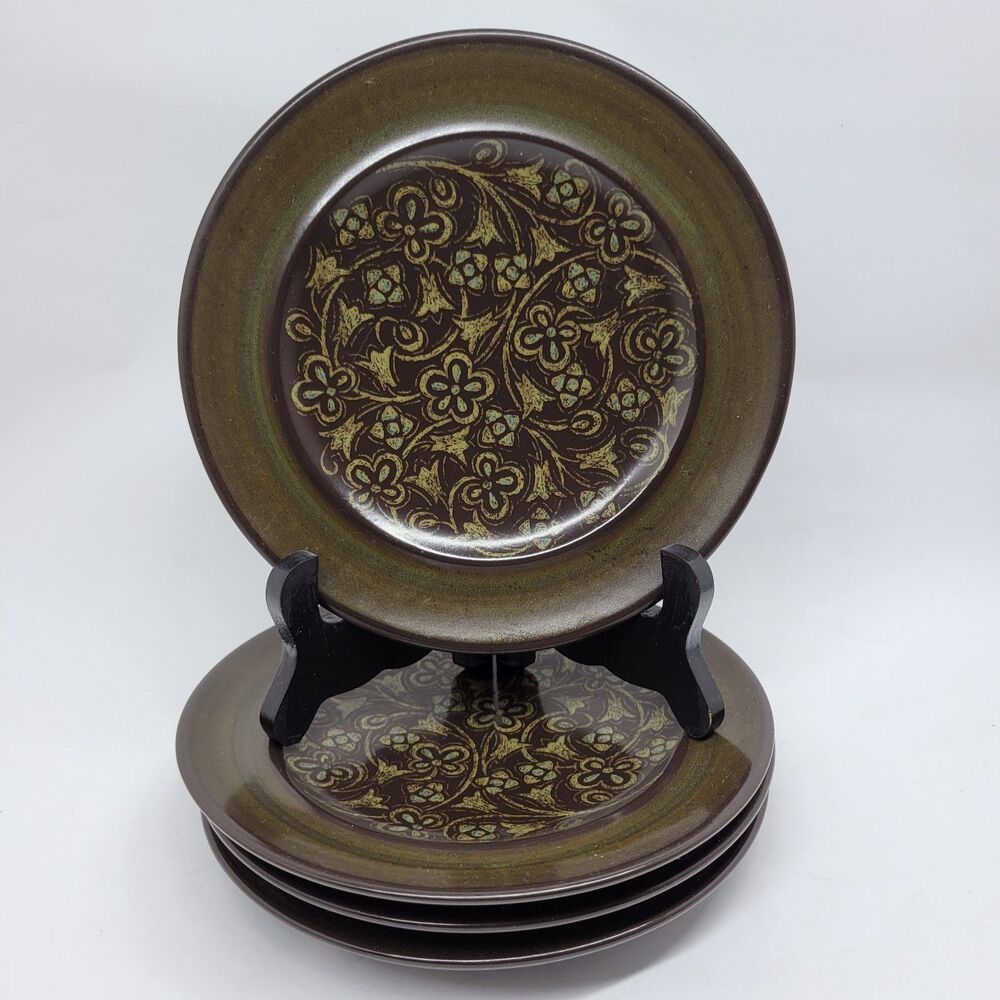 Franciscan Madeira Set Of 4 Vintage 6 3/4" Dessert Bread Plates Brown Green GC